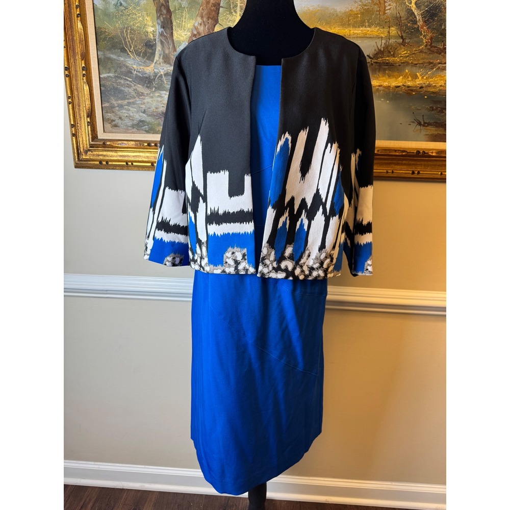 Maya Brooke Royal Blue Dress Suit Abstract Print Jacket Set Plus Sz 16W
